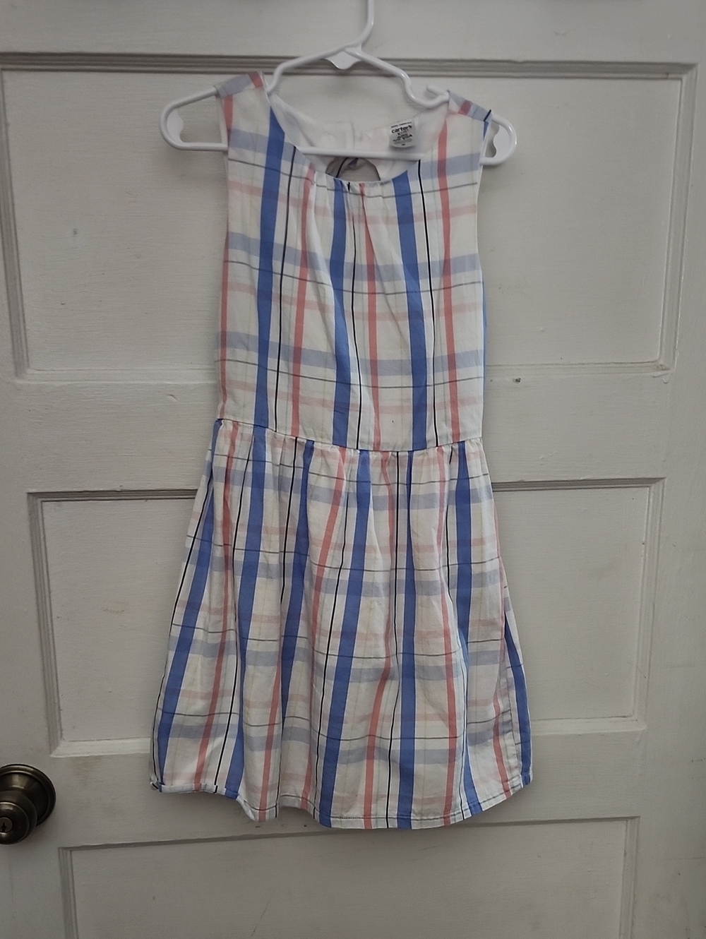 Carter's White Blue Pink Plaid Sleeveless Dress